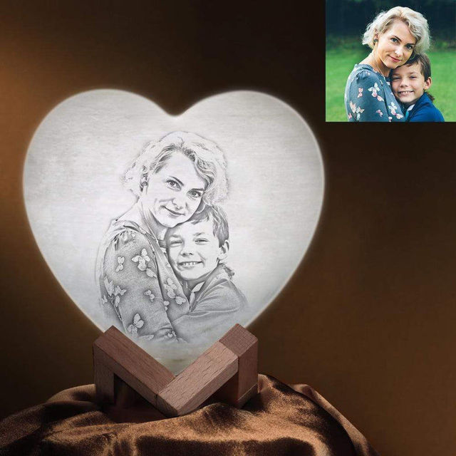 Picture of Personalized 3D Photo Heart Moon Lamp with Touch Control for Mom Best Birthday Gift (15cm-20cm) | Customized Moon Lamp With Photo & Text | Best Gifts Idea for Thanksgiving, Christmas, Mother's Day etc.