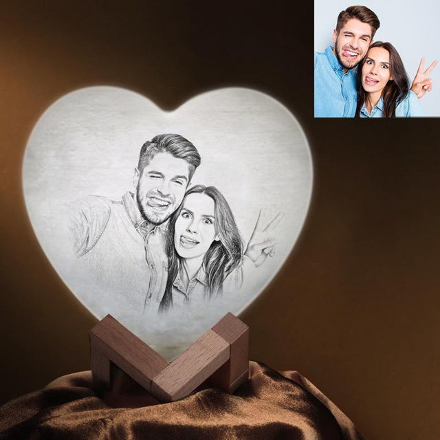 Picture of Personalized 3D Photo Heart Moon Lamp with Touch Control (15cm-20cm) for Couple | Customized Moon Lamp With Photo & Text | Best Gifts Idea for Birthday, Thanksgiving, Christmas, Valentine's Day etc.