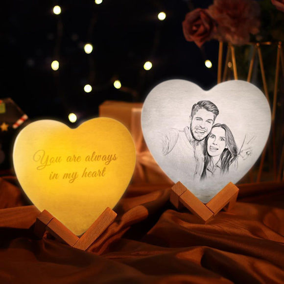 Picture of Personalized 3D Photo Heart Moon Lamp with Touch Control (15cm-20cm) for Couple | Customized Moon Lamp With Photo & Text | Best Gifts Idea for Birthday, Thanksgiving, Christmas, Valentine's Day etc.
