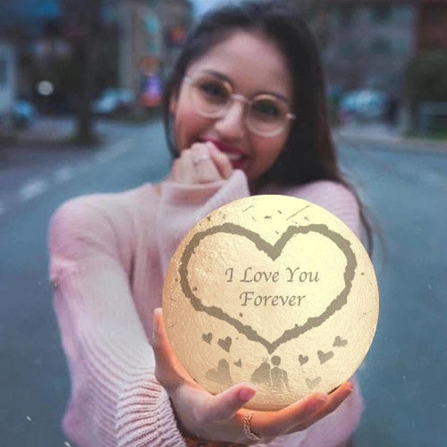 Picture of Personalized 3D Moon Lamp with Touch Control Big Heart Shape (10cm-20cm) | Customized Moon Lamp With Photo & Text | Best Gifts Idea for  Birthday, Thanksgiving, Christmas etc.