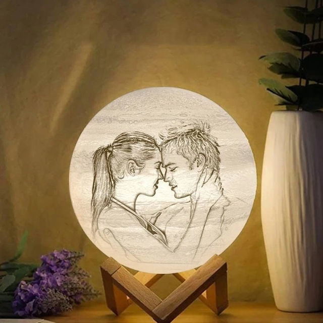 Picture of Magic 3D Personalized Photo Moon Lamp with Touch Control for Loving Couples (10cm-20cm) | Customized Moon Lamp With Photo & Text | Best Gifts Idea for  Birthday, Thanksgiving, Christmas etc.