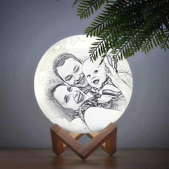 Picture of Magic 3D Personalized Photo Moon Lamp with Touch Control for Loving Family (10cm-20cm) | Customized Moon Lamp With Photo & Text | Best Gifts Idea for  Birthday, Thanksgiving, Christmas etc.