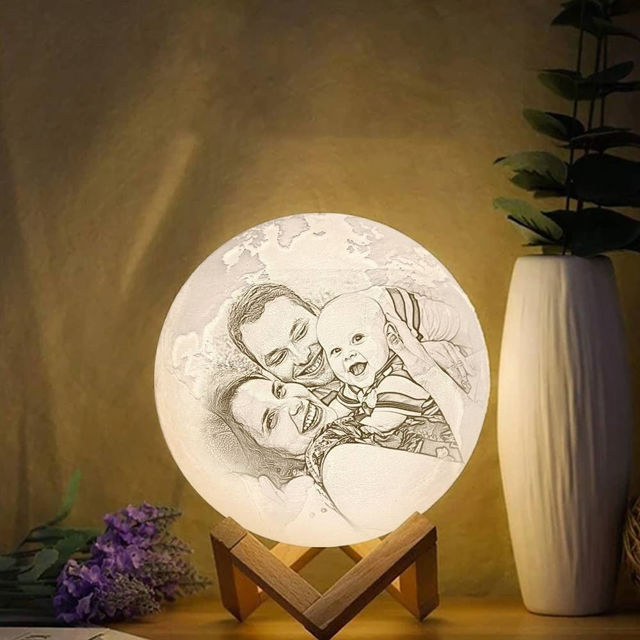 Picture of Magic 3D Personalized Photo Moon Lamp with Touch Control for Loving Family (10cm-20cm) | Customized Moon Lamp With Photo & Text | Best Gifts Idea for  Birthday, Thanksgiving, Christmas etc.