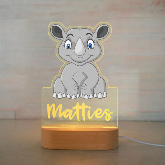 Picture of Custom Name Night Light for Kids | Personalized Cartoon Rhinoceros Night Light with LED Lighting for Children | Personalized It With Your Kid's Name | Best Gifts Idea for Birthday, Thanksgiving, Christmas etc.