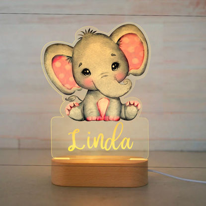 Picture of Custom Name Night Light for Kids | Personalized Cartoon Pink Elephant Night Light with LED Lighting for Children | Personalized It With Your Kid's Name | Best Gifts Idea for Birthday, Thanksgiving, Christmas etc.