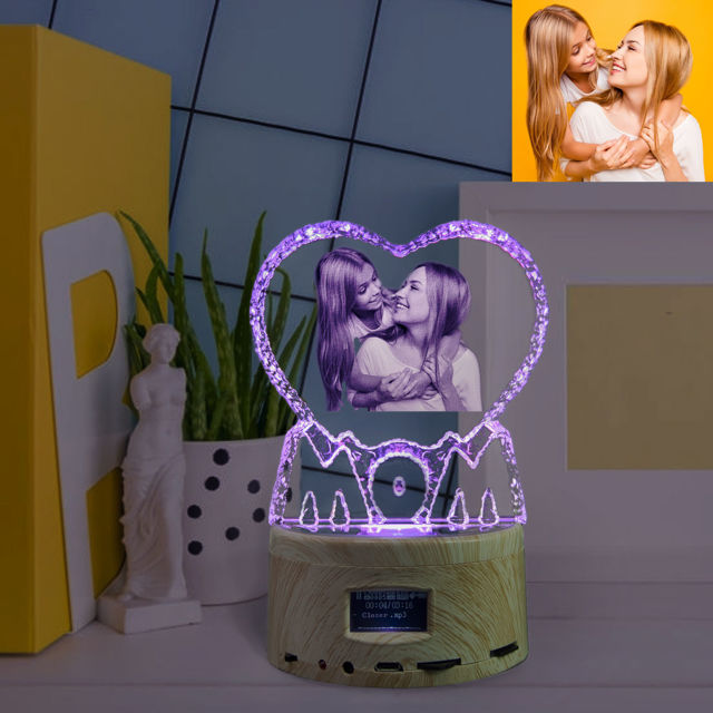 Picture of Custom Crystal Photo For Mom: Bluetooth Music Box Light Base | Personalized Crystal Photo | Unique Gift for Birthday Mother's Day Christmas etc.