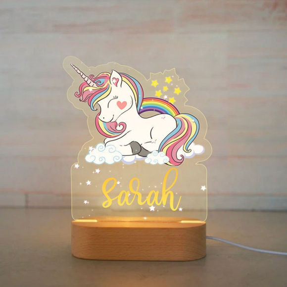 Picture of Custom Name Night Light for Kids | Personalized Cartoon Rainbow Unicorn Night Light with LED Lighting for Children | Personalized It With Your Kid's Name | Best Gifts Idea for Birthday, Thanksgiving, Christmas etc.