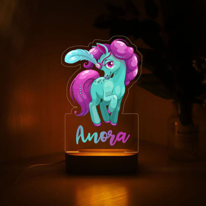 Picture of Custom Name Night Light for Kids | Personalized Cartoon Feathered Pony Night Light with LED Lighting for Children | Personalized It With Your Kid's Name | Best Gifts Idea for Birthday, Thanksgiving, Christmas etc.