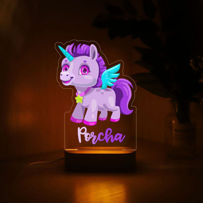 Picture of Custom Name Night Light for Kids | Personalized Cartoon Little Unicorn Night Light with LED Lighting for Children | Personalized It With Your Kid's Name | Best Gifts Idea for Birthday, Thanksgiving, Christmas etc.