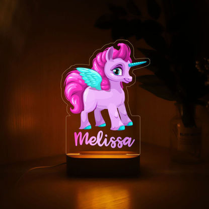 Picture of Custom Name Night Light for Kids | Personalized Cartoon Pink Unicorn Night Light with LED Lighting for Children | Personalized It With Your Kid's Name | Best Gifts Idea for Birthday, Thanksgiving, Christmas etc.
