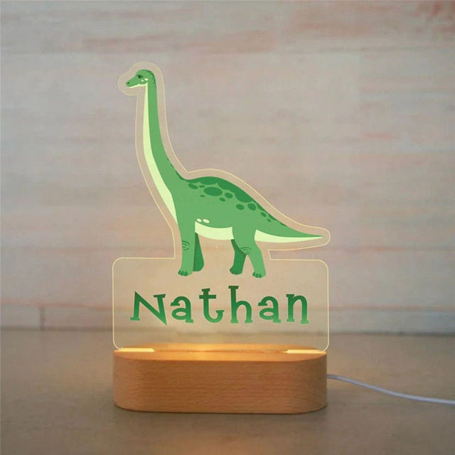 Picture of Custom Name Night Light for Kids | Personalized Cartoon Brachiosaurus Night Light with LED Lighting for Children | Personalized It With Your Kid's Name | Best Gifts Idea for Birthday, Thanksgiving, Christmas etc.