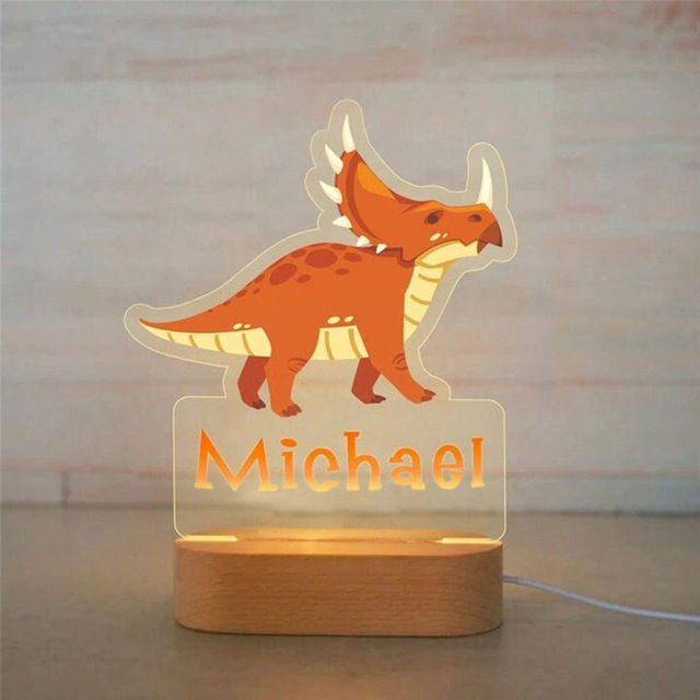 Picture of Custom Name Night Light for Kids | Personalized Cartoon Triceratops Night Light with LED Lighting for Children | Personalized It With Your Kid's Name | Best Gifts Idea for Birthday, Thanksgiving, Christmas etc.