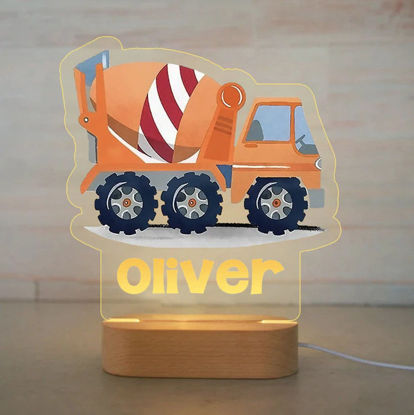 Picture of Custom Name Night Light for Kids | Personalized Cartoon Cement Truck Night Light with LED Lighting for Children | Personalized It With Your Kid's Name | Best Gifts Idea for Birthday, Thanksgiving, Christmas etc.