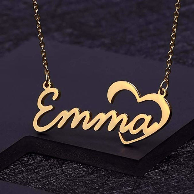 Picture of Personalized Name Necklace in 925 Sterling Silver - Customize With Any Name or Birthstone | Custom Name Necklace 925 Sterling Silver with Love Heart