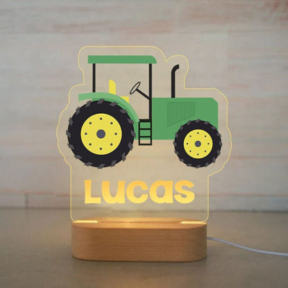 Picture of Custom Name Night Light for Kids | Personalized Cartoon Green Tractor Night Light with LED Lighting for Children | Personalized It With Your Kid's Name | Best Gifts Idea for Birthday, Thanksgiving, Christmas etc.