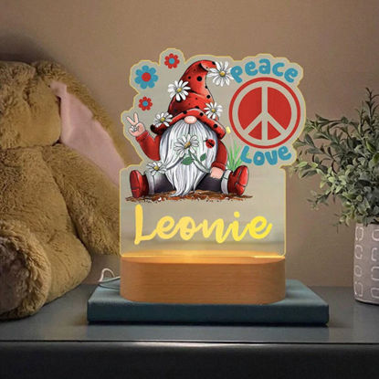 Picture of Custom Name Night Light for Kids | Personalized Cartoon Love & Peace & Gnomes Night Light with LED Lighting for Children | Personalized It With Your Kid's Name | Best Gifts Idea for Birthday, Thanksgiving, Christmas etc.