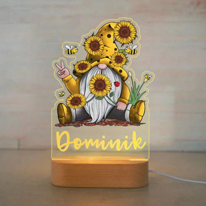 Picture of Custom Name Night Light for Kids | Personalized Cartoon Sunflowers & Gnomes Night Light with LED Lighting for Children | Personalized It With Your Kid's Name | Best Gifts Idea for Birthday, Thanksgiving, Christmas etc.