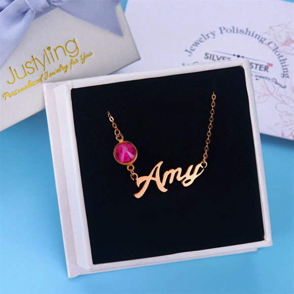 Picture of Personalized Name Necklace in 925 Sterling Silver - Customize With Any Name and Birthstone | Custom Name Necklace 925 Sterling Silver