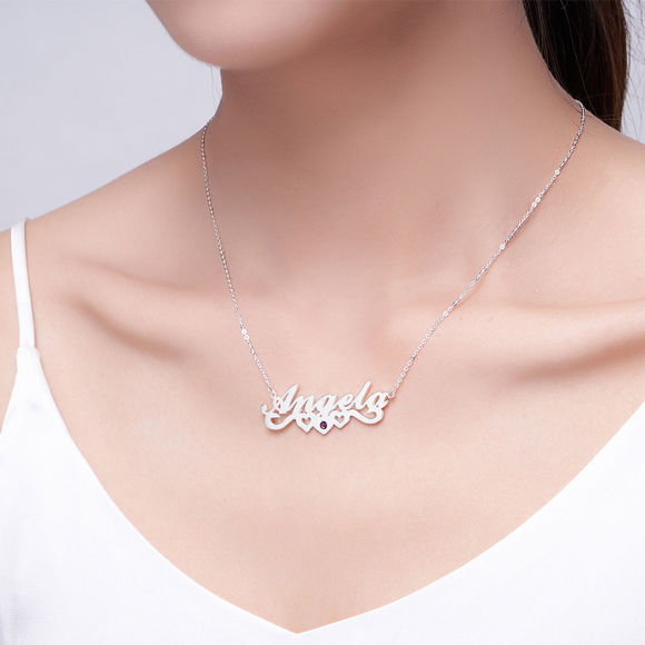 Picture of Personalized Stylish Engraved Name Necklace in 925 Sterling Silver - Customize With Any Name or Birthstone | Custom Your Name Necklace 925 Sterling Silver
