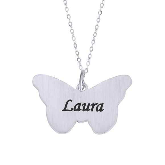 Picture of Personalized Butterfly Pendant Engraved Name Necklace in 925 Sterling Silver - Customize With Any Name or Birthstone | Custom Your Name Necklace 925 Sterling Silver