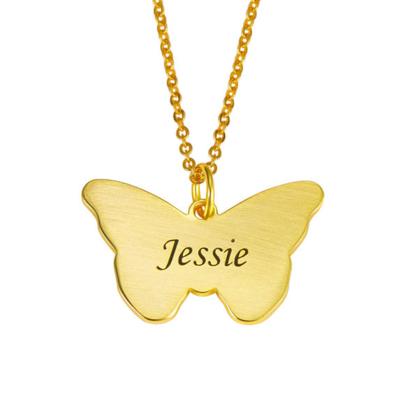 Picture of Personalized Butterfly Pendant Engraved Name Necklace in 925 Sterling Silver - Customize With Any Name or Birthstone | Custom Your Name Necklace 925 Sterling Silver