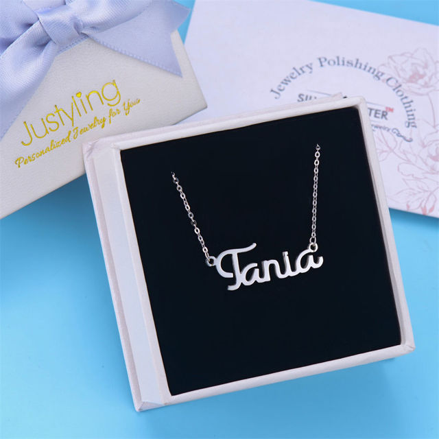 Picture of Personalized Engraved Cursive Name Necklace in 925 Sterling Silver - Customize With Any Name or Birthstone | Custom Your Name Necklace 925 Sterling Silver