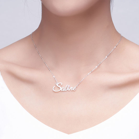 Picture of Personalized Name Necklace in 925 Sterling Silver - Customize With Any Name or Birthstone | Custom Name Necklace 925 Sterling Silver Jewelry Gifts for Women