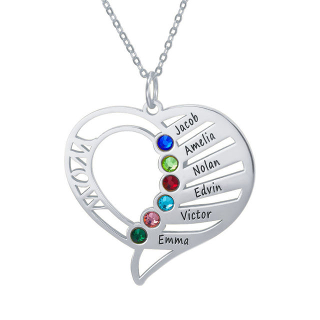 Picture of Personalized Family Members Birthstone Necklace 925 Sterling Silver - Customize With Any Name or Birthstone - Custom Family Members Necklace in 925 Sterling Silver