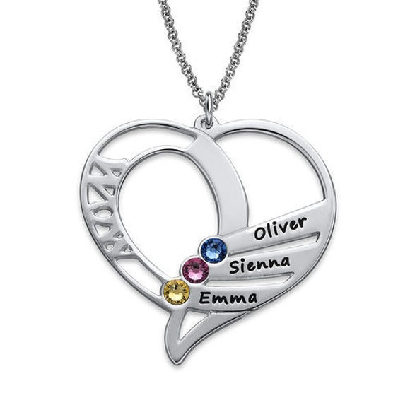 Picture of Personalized Family Members Birthstone Necklace 925 Sterling Silver - Customize With Any Name or Birthstone - Custom Family Members Necklace in 925 Sterling Silver