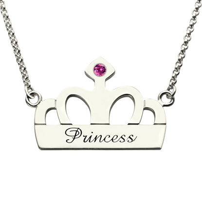 Picture of Personalized Crown Charm Name Necklace in 925 Sterling Silver  - Customize With Any Name or Birthstone | Custom Name Necklace 925 Sterling Silver