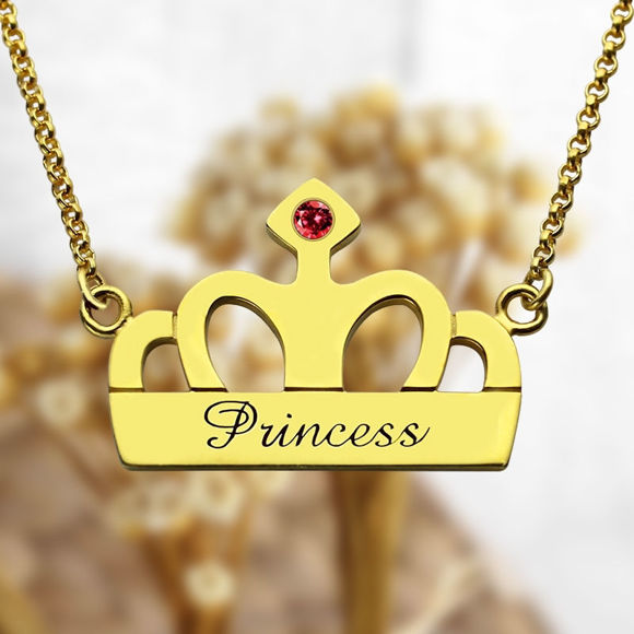 Picture of Personalized Crown Charm Name Necklace in 925 Sterling Silver  - Customize With Any Name or Birthstone | Custom Name Necklace 925 Sterling Silver