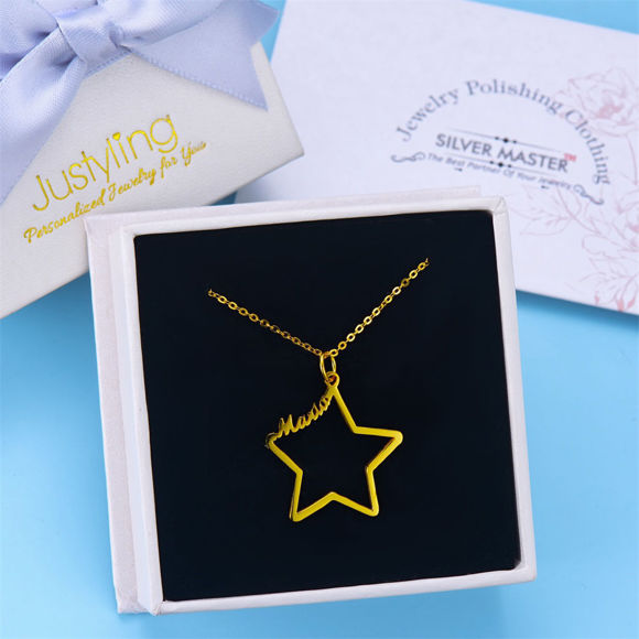 Picture of Personalized Name on Star Necklace in 925 Sterling Silver - Customize With Any Name or Birthstone | Custom Name Necklace 925 Sterling Silver