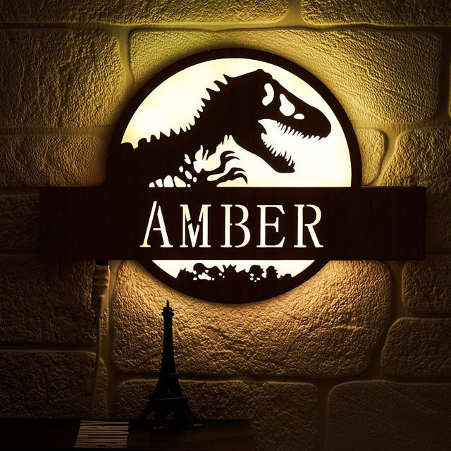 Picture of Personalized Night Light for Wall Decor | Custom Wooden Engraved Name Night Light | Jurassic Park | Best Gifts Idea for Birthday, Thanksgiving, Christmas etc.