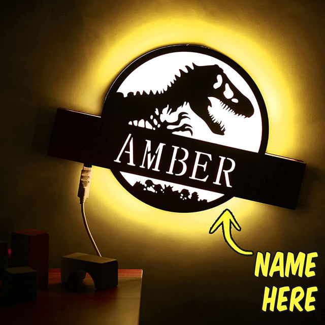 Picture of Personalized Night Light for Wall Decor | Custom Wooden Engraved Name Night Light | Jurassic Park | Best Gifts Idea for Birthday, Thanksgiving, Christmas etc.