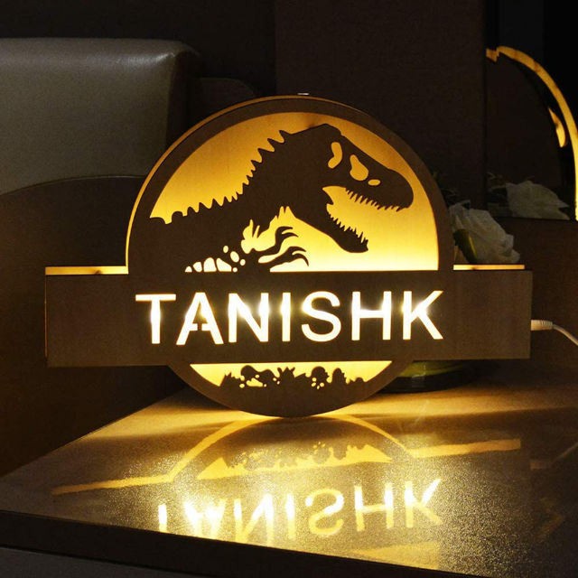 Picture of Personalized Night Light for Wall Decor | Custom Wooden Engraved Name Night Light | Jurassic Park | Best Gifts Idea for Birthday, Thanksgiving, Christmas etc.