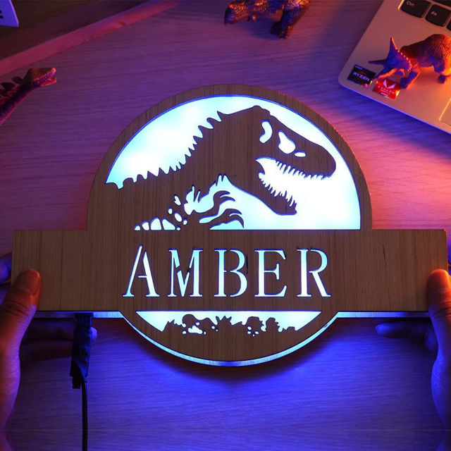 Picture of Personalized Night Light for Wall Decor | Custom Wooden Engraved Name Night Light | Jurassic Park | Best Gifts Idea for Birthday, Thanksgiving, Christmas etc.