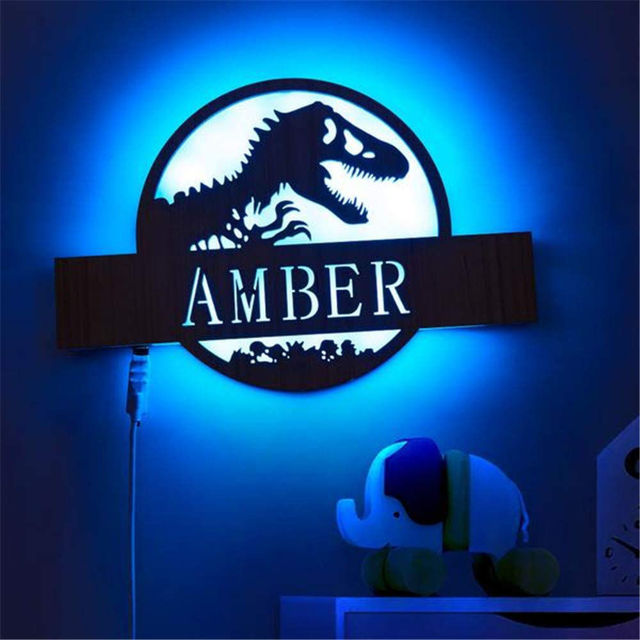 Picture of Personalized Night Light for Wall Decor | Custom Wooden Engraved Name Night Light | Jurassic Park | Best Gifts Idea for Birthday, Thanksgiving, Christmas etc.