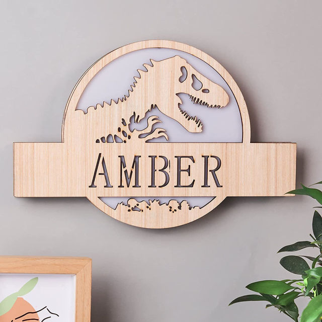 Picture of Personalized Night Light for Wall Decor | Custom Wooden Engraved Name Night Light | Jurassic Park | Best Gifts Idea for Birthday, Thanksgiving, Christmas etc.