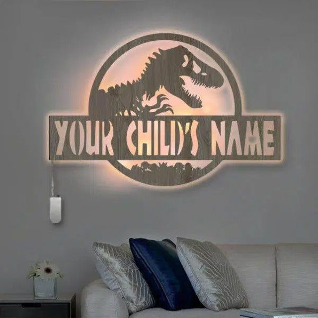 Picture of Personalized Night Light for Wall Decor | Custom Wooden Engraved Name Night Light | Jurassic Park | Best Gifts Idea for Birthday, Thanksgiving, Christmas etc.