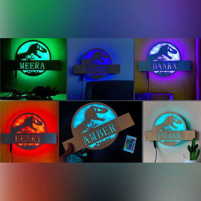 Picture of Personalized Night Light for Wall Decor | Custom Wooden Engraved Name Night Light | Jurassic Park | Best Gifts Idea for Birthday, Thanksgiving, Christmas etc.