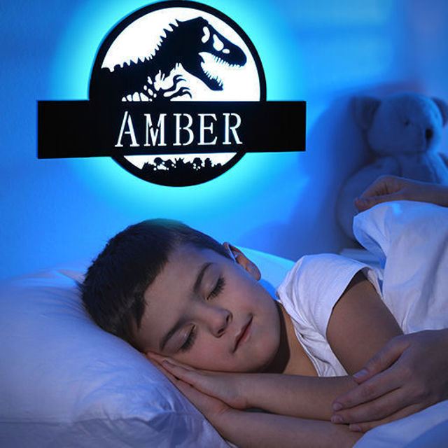 Picture of Personalized Night Light for Wall Decor | Custom Wooden Engraved Name Night Light | Jurassic Park | Best Gifts Idea for Birthday, Thanksgiving, Christmas etc.