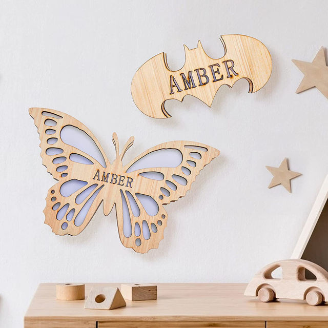 Picture of Personalized Night Light for Wall Decor | Custom Wooden Engraved Name Night Light | Butterfly | Best Gifts Idea for Birthday, Thanksgiving, Christmas etc.