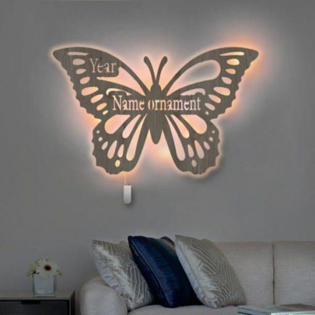 Picture of Personalized Night Light for Wall Decor | Custom Wooden Engraved Name Night Light | Butterfly | Best Gifts Idea for Birthday, Thanksgiving, Christmas etc.