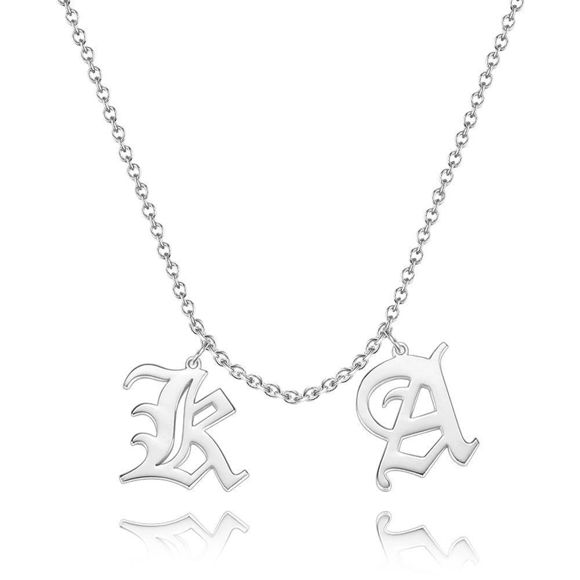 Picture of Initial Letters Two Pendants Necklace From A-Z in 925 Sterling Silver | Custom Name Necklace 925 Sterling Silver