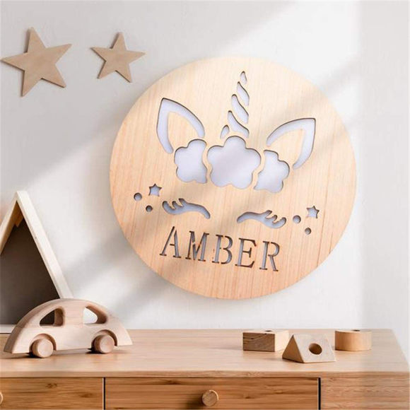 Picture of Personalized Night Light for Wall Decor | Custom Wooden Engraved Name Night Light | Unicorn | Best Gifts Idea for Birthday, Thanksgiving, Christmas etc.