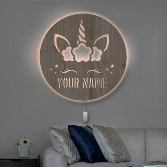 Picture of Personalized Night Light for Wall Decor | Custom Wooden Engraved Name Night Light | Unicorn | Best Gifts Idea for Birthday, Thanksgiving, Christmas etc.