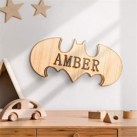Picture of Personalized Night Light for Wall Decor | Custom Wooden Engraved Name Night Light | Bat | Best Gifts Idea for Birthday, Thanksgiving, Christmas etc.