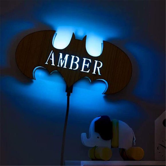 Picture of Personalized Night Light for Wall Decor | Custom Wooden Engraved Name Night Light | Bat | Best Gifts Idea for Birthday, Thanksgiving, Christmas etc.