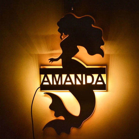 Picture of Personalized Night Light for Wall Decor | Custom Wooden Engraved Name Night Light | Mermaid | Best Gifts Idea for Birthday, Thanksgiving, Christmas etc.