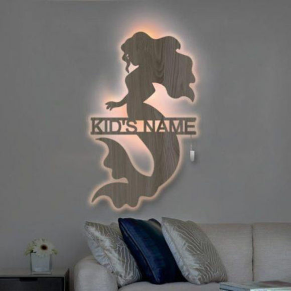 Picture of Personalized Night Light for Wall Decor | Custom Wooden Engraved Name Night Light | Mermaid | Best Gifts Idea for Birthday, Thanksgiving, Christmas etc.